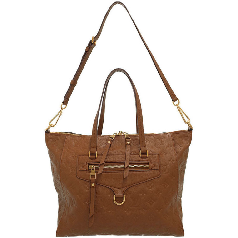 Louis Vuitton Brown Monogram-Embossed Leather Shoulder Tote with Gold Hardware
